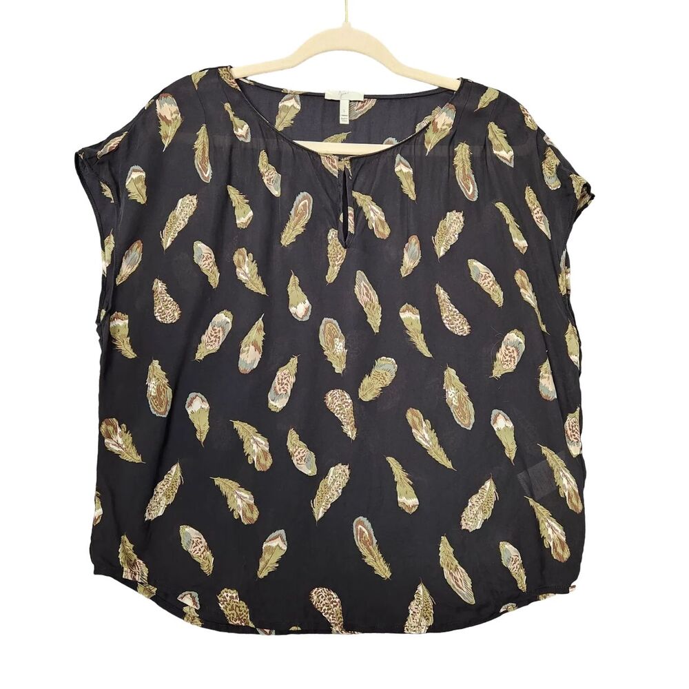 JOIE Black Feather Silk Sleeveless Keyhole Neck Dolman Top SIZE XS